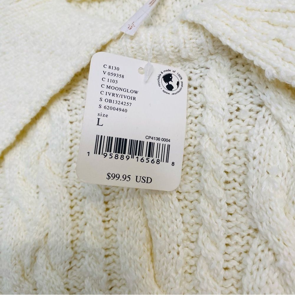 Free People Laurel Chunky Cable Knit Sweater L Ivory Oversized Collared Pullover - Picture 6 of 12